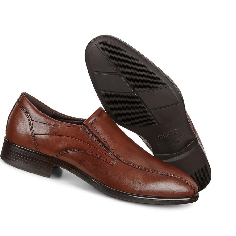 Men's Ecco Citytray Bike Toe Slip-on Dress Shoes Brown | USA 507MQZ